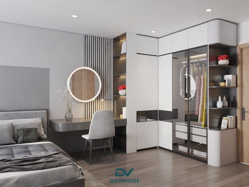 THIẾT KẾ NỘI THẤT CHUNG CƯ THE TOKKIN 82m2 7 Thiết kế không gian phòng ngủ riêng tư, đầy đủ công năng