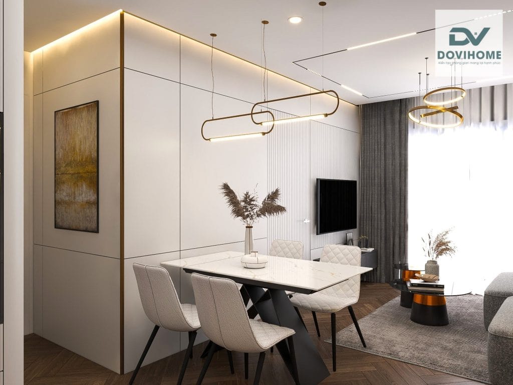 THIẾT KẾ NỘI THẤT CHUNG CƯ VINHOME SMART CITY TÂY MỖ - 61m2 5 Không gian bàn ăn đơn giản, tao nhã