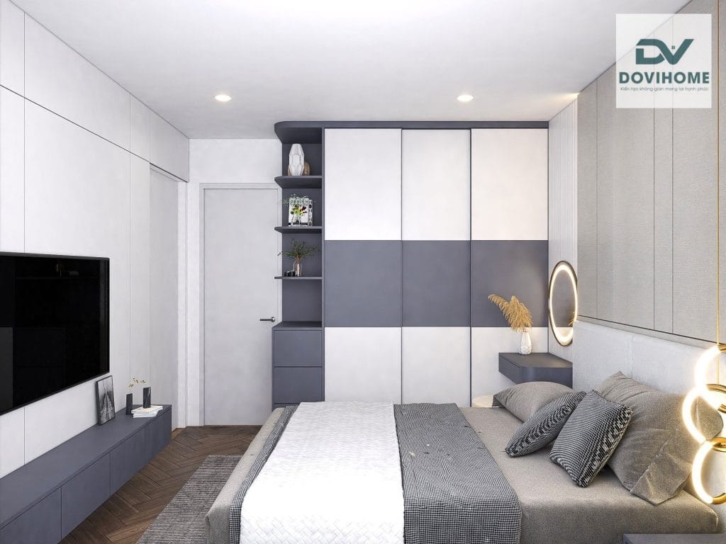 THIẾT KẾ NỘI THẤT CHUNG CƯ VINHOME SMART CITY TÂY MỖ - 61m2 8 Thiết kế nội thất phòng ngủ theo phong cách Hiện đại