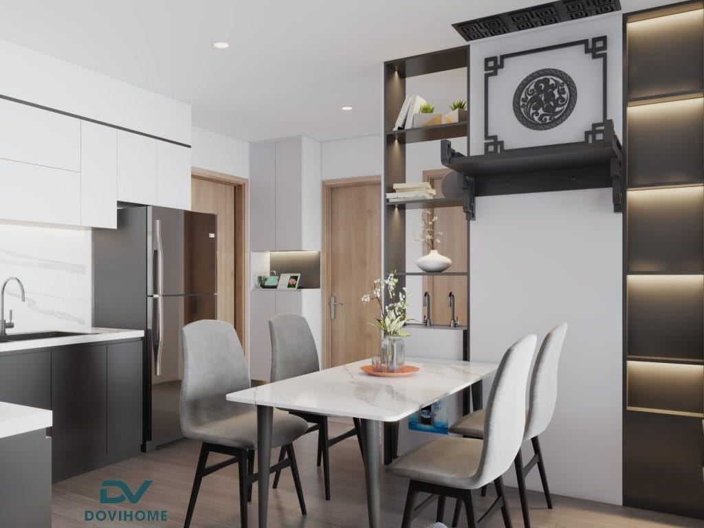 THIẾT KẾ NỘI THẤT CHUNG CƯ THE TOKKIN 82m2 3 Bài trí đồ nội thất đẹp tiện nghi cho phòng khách