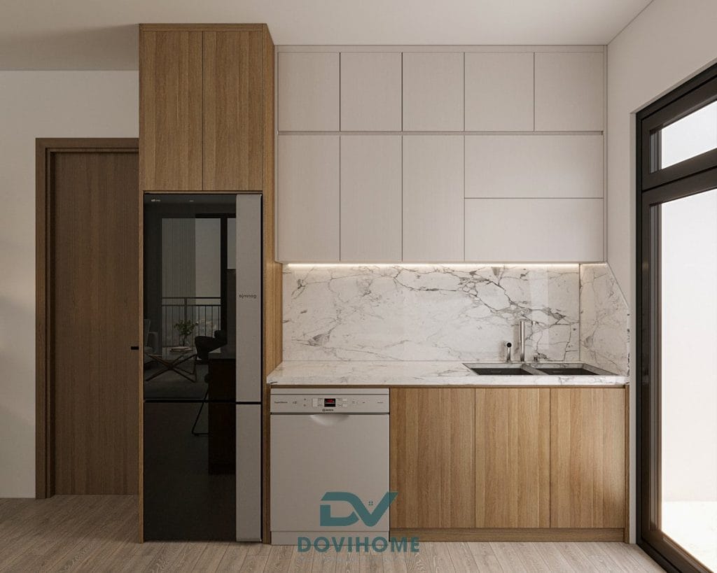 CĂN HỘ 2PN+1 VINHOMES SMART CITY TÂY MỖ 3 Thiết kế không gian bếp nhỏ gọn, đầy đủ tiện ích cho căn chung cư