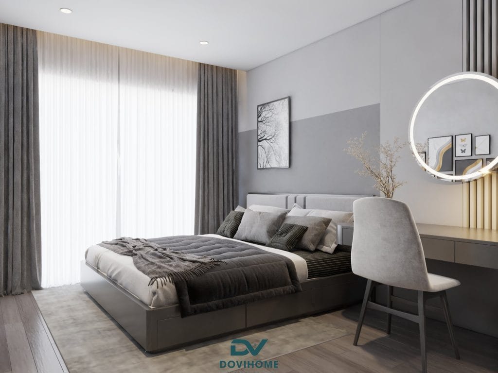 THIẾT KẾ NỘI THẤT CHUNG CƯ THE TOKKIN 82m2 8 Thiết kế không gian phòng ngủ thoáng đãng, đơn giản