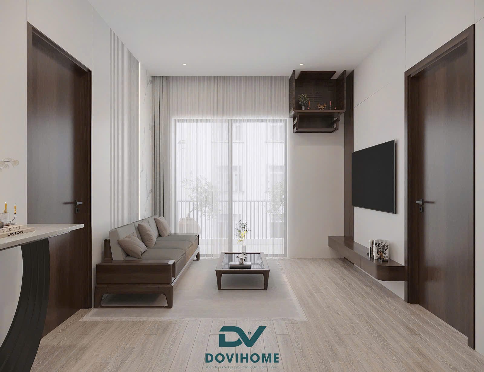 Thiết kế phòng khách Hiện đại tối giản cho không gian căn hộ chung cư 62m2
