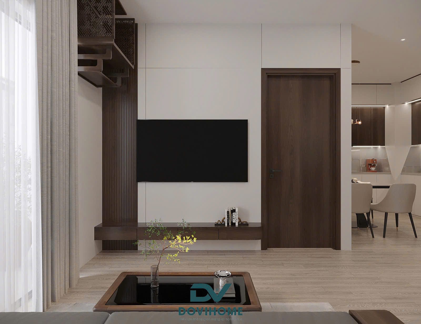Thiết kế phòng khách Hiện đại tối giản cho không gian căn hộ chung cư 62m2